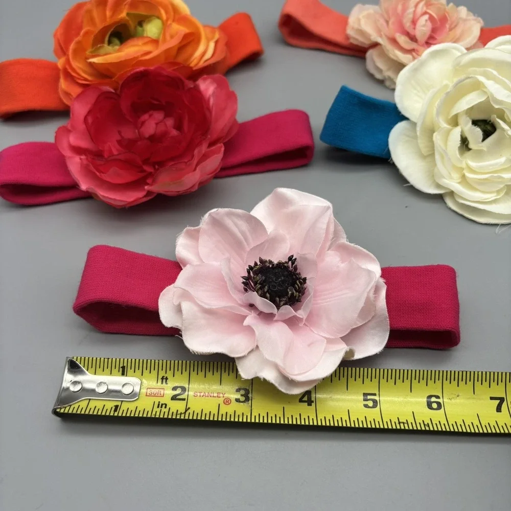 5 Pc. Large Flower Hair Bow on‎ Knit Headband Lot Gift Set Baby Girl